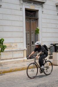 cyclist in merida s historic streets